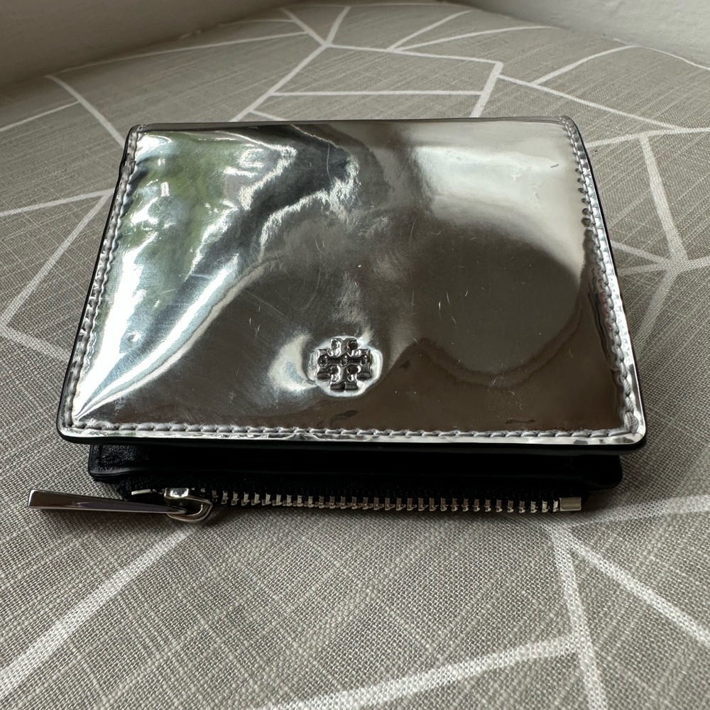 Tory Burch Metallic Silver and Black Wallet